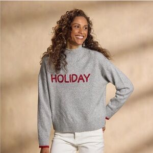 Sundance Gray Mock Neck Sweater with Red “Holiday” Graphic Motif. Size PXS